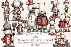 Whimsical Christmas Snowman Clipart Bundle - CraftNest - Digital Crafting and Art