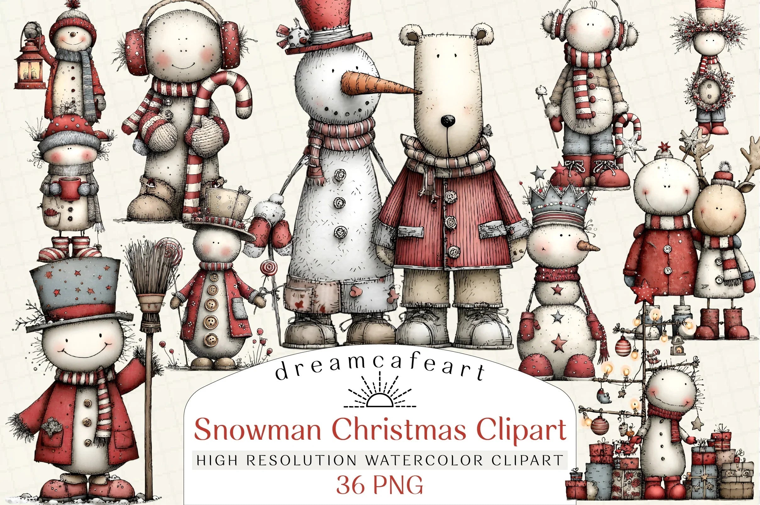 Whimsical Christmas Snowman Clipart Bundle - CraftNest - Digital Crafting and Art