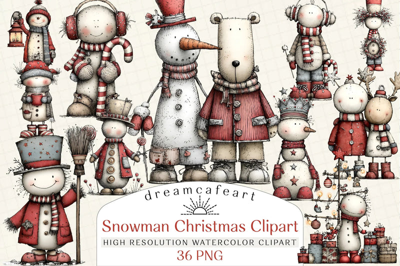Whimsical Christmas Snowman Clipart Bundle - CraftNest - Digital Crafting and Art