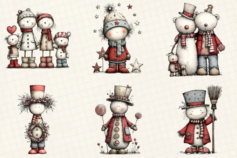 Whimsical Christmas Snowman Clipart Bundle - CraftNest - Digital Crafting and Art