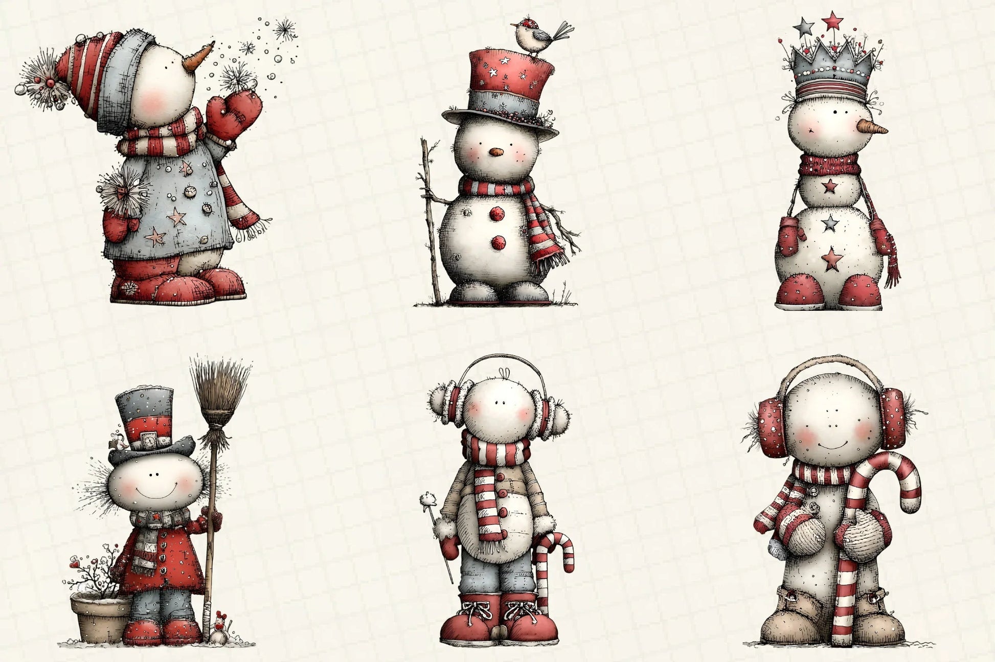 Whimsical Christmas Snowman Clipart Bundle - CraftNest - Digital Crafting and Art