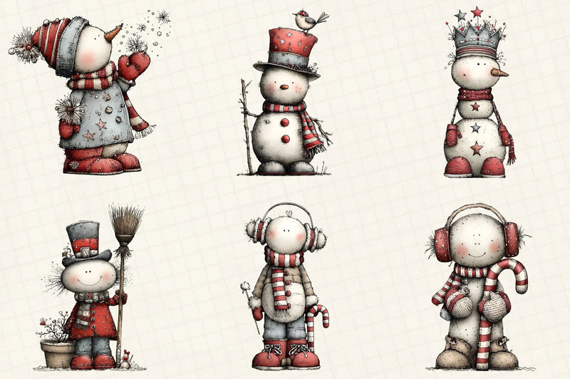 Whimsical Christmas Snowman Clipart Bundle - CraftNest - Digital Crafting and Art