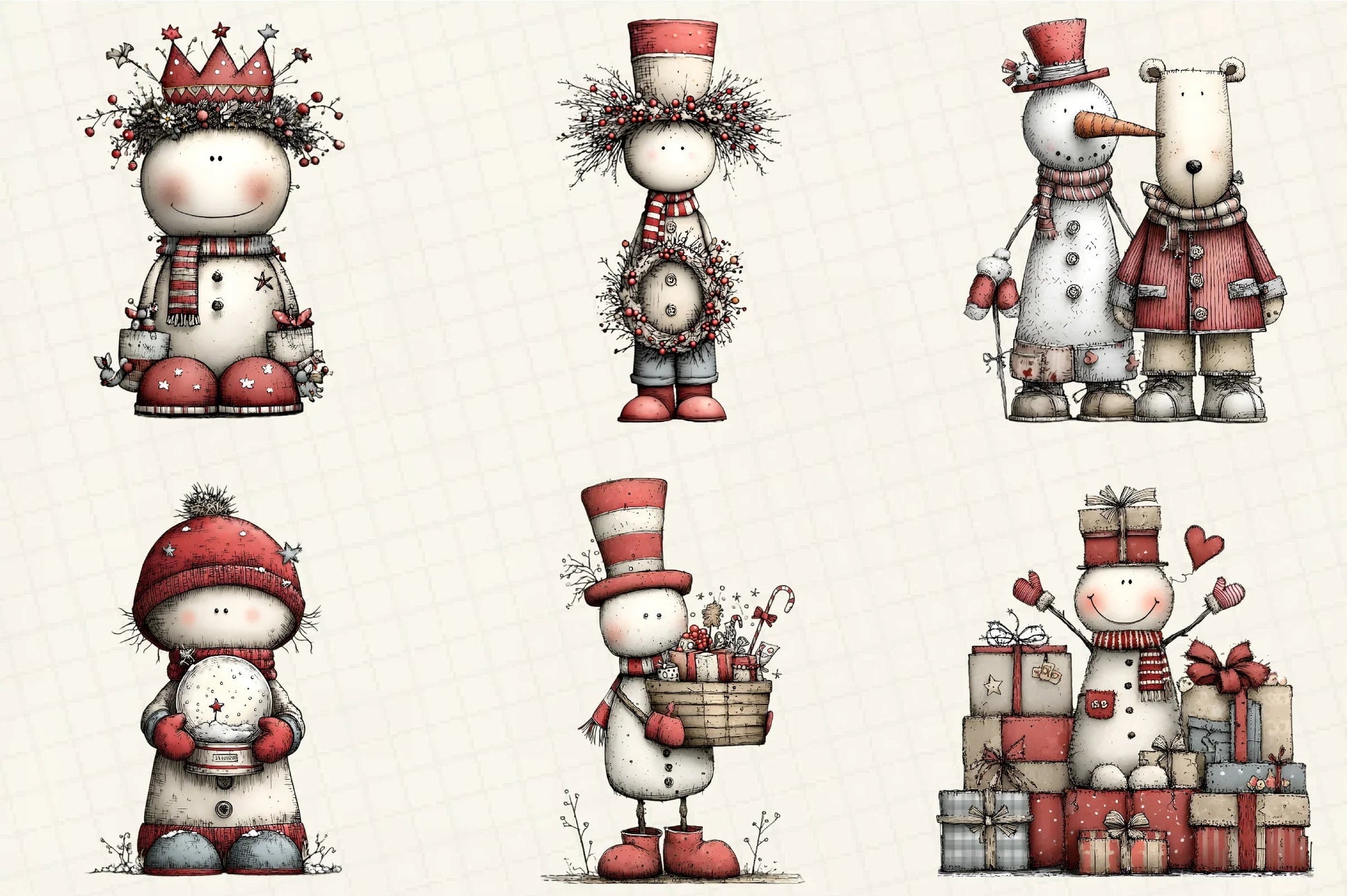 Whimsical Christmas Snowman Clipart Bundle - CraftNest - Digital Crafting and Art