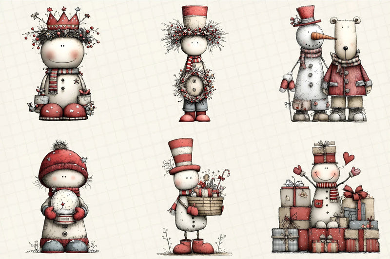 Whimsical Christmas Snowman Clipart Bundle - CraftNest - Digital Crafting and Art