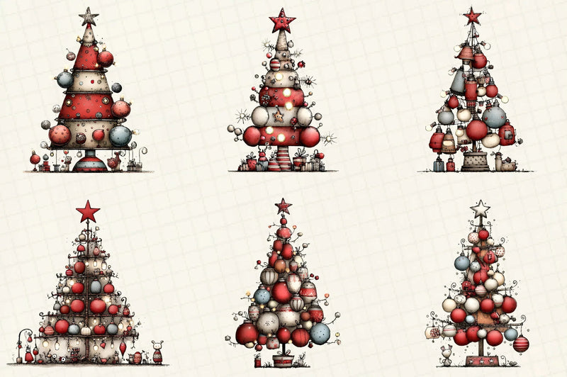 Whimsical Christmas Tree Clipart Bundle - CraftNest - Digital Crafting and Art