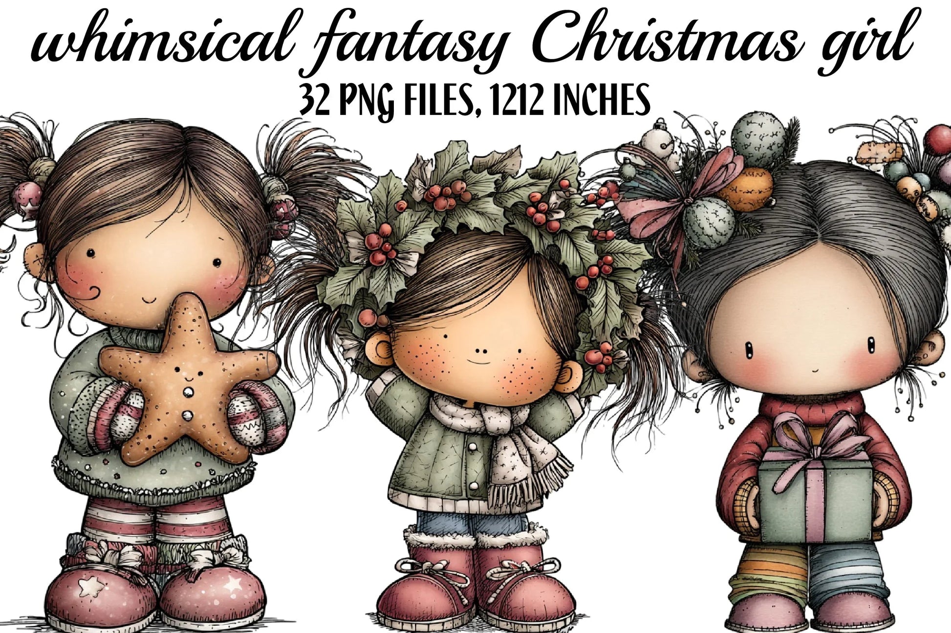 Whimsical Fantasy Christmas Girl Clipart Bundle - CraftNest - Digital Crafting and Art
