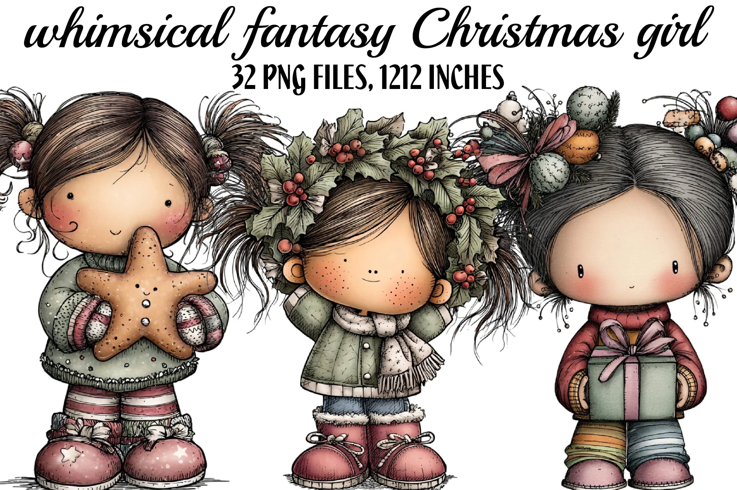 Whimsical Fantasy Christmas Girl Clipart Bundle - CraftNest - Digital Crafting and Art