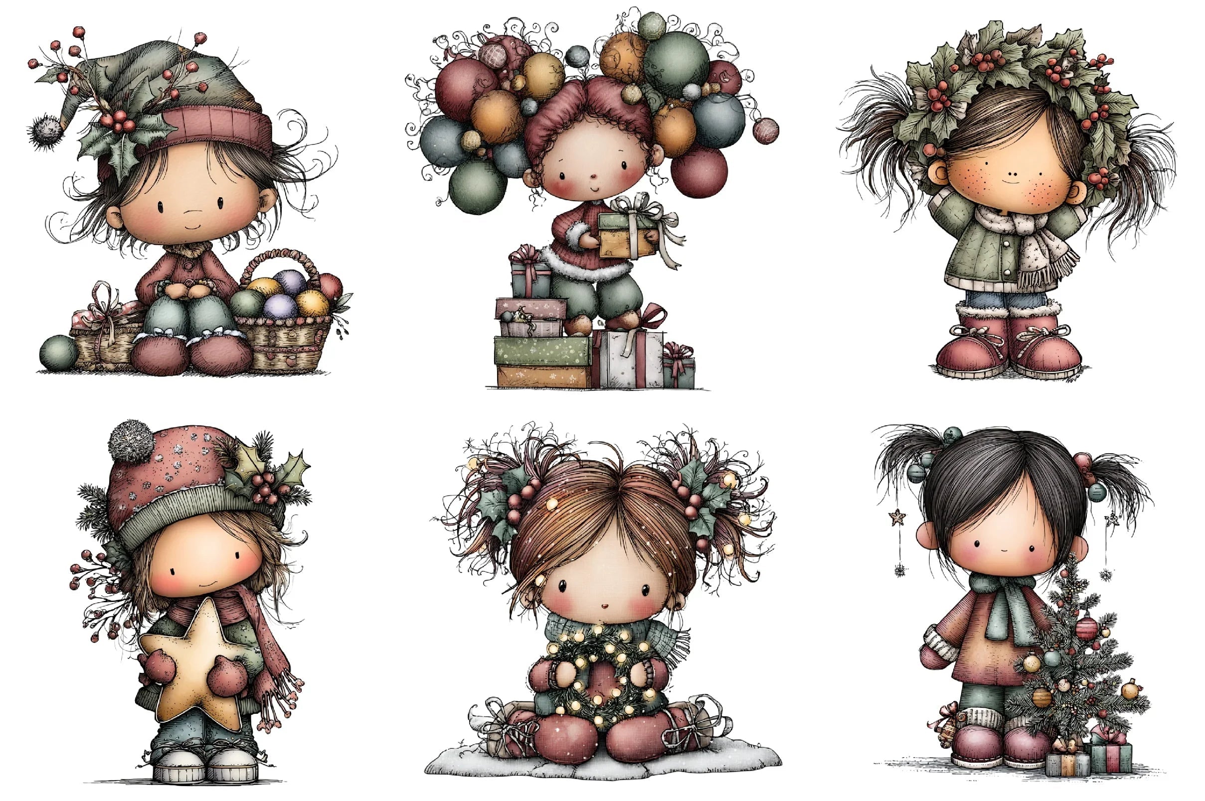 Whimsical Fantasy Christmas Girl Clipart Bundle - CraftNest - Digital Crafting and Art